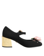 Dolce & Gabbana Black Flower Crystal Embellished Mary Jane Shoes - Eljoys Fashion 