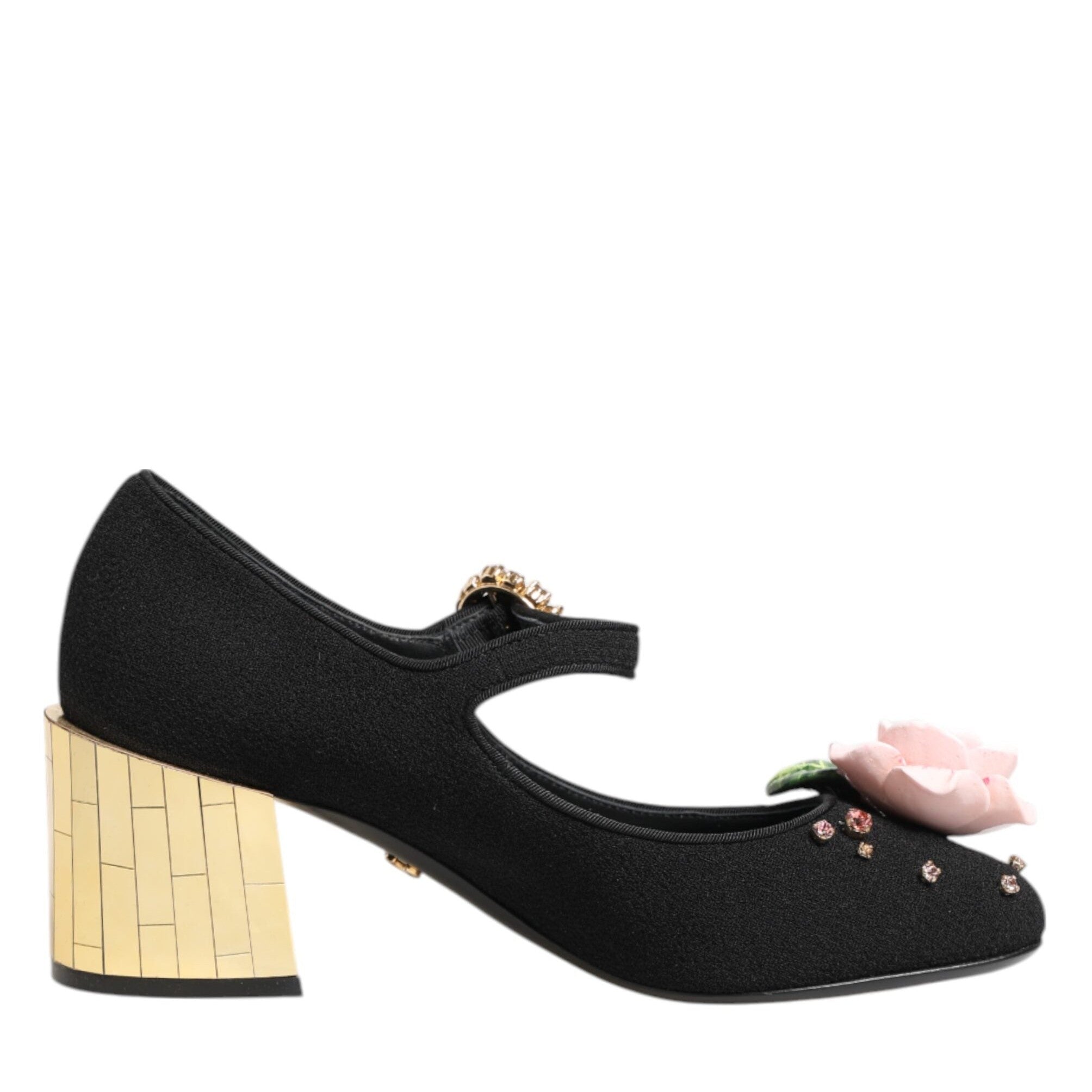 Dolce & Gabbana Black Flower Crystal Embellished Mary Jane Shoes