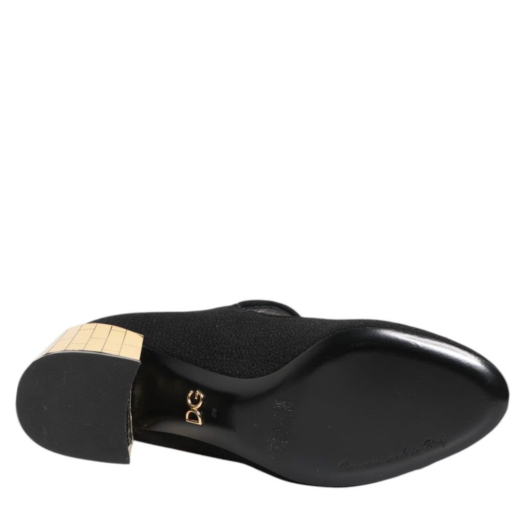 Dolce & Gabbana Black Flower Crystal Embellished Mary Jane Shoes
