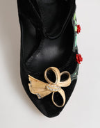 Dolce & Gabbana Black Roses Crystal Brooch Mary Jane Shoes