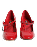 Dolce & Gabbana Red Leather DG Logo Heels Sandals Shoes - Eljoys Fashion 