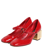 Dolce & Gabbana Red Leather DG Logo Heels Sandals Shoes - Eljoys Fashion 