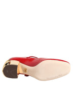 Dolce & Gabbana Red Leather DG Logo Heels Sandals Shoes - Eljoys Fashion 