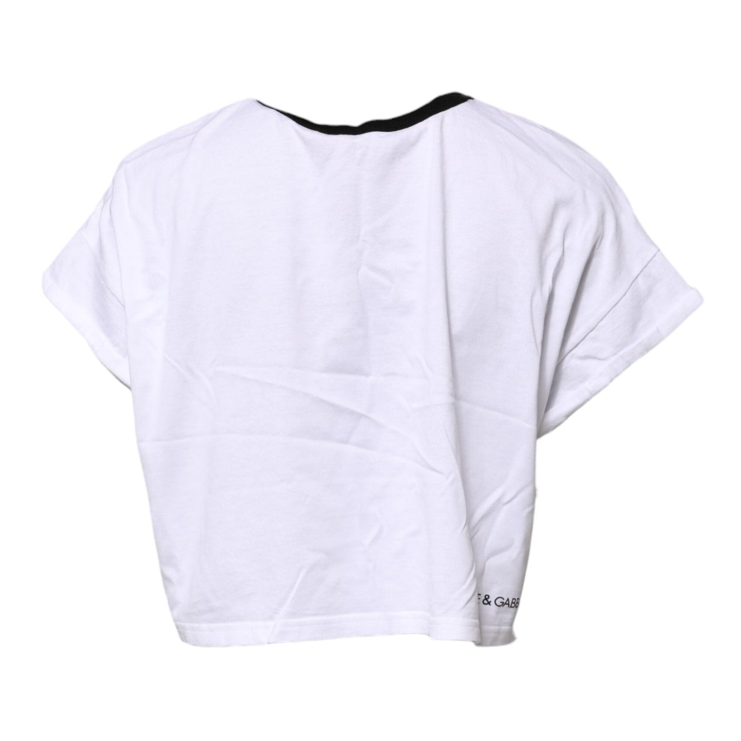 Dolce & Gabbana White Cotton Crew Neck Cropped Top T-shirt