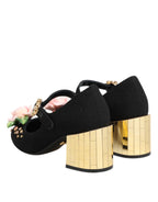 Dolce & Gabbana Black Flower Crystal Embellished Mary Jane Shoes - Eljoys Fashion 