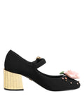 Dolce & Gabbana Black Flower Crystal Embellished Mary Jane Shoes - Eljoys Fashion 