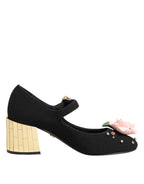 Dolce & Gabbana Black Flower Crystal Embellished Mary Jane Shoes - Eljoys Fashion 