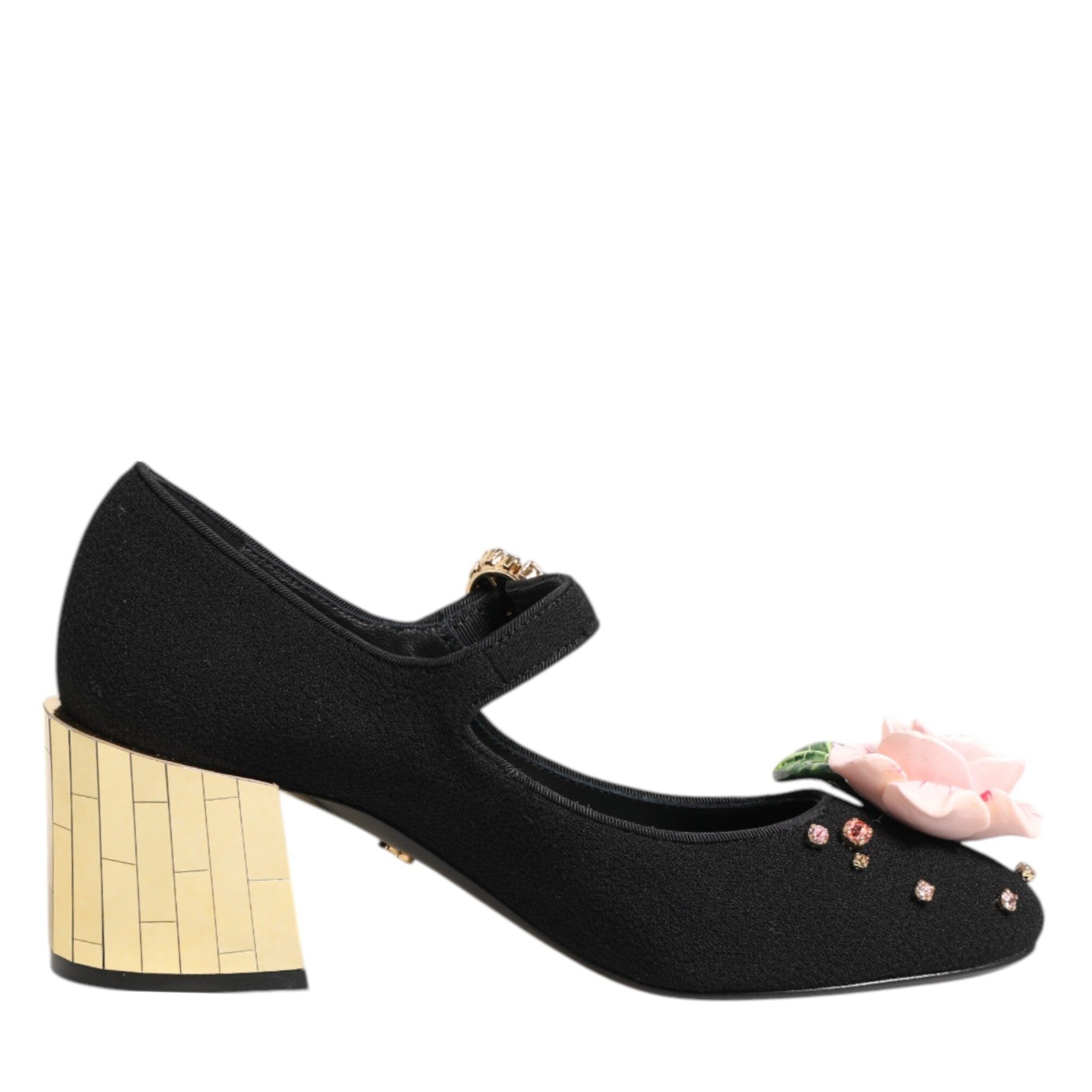 Dolce & Gabbana Black Flower Crystal Embellished Mary Jane Shoes