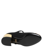 Dolce & Gabbana Black Flower Crystal Embellished Mary Jane Shoes - Eljoys Fashion 