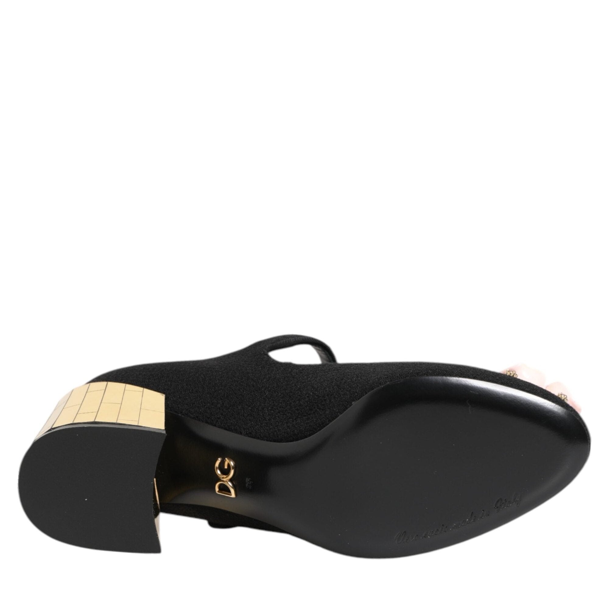 Dolce & Gabbana Black Flower Crystal Embellished Mary Jane Shoes
