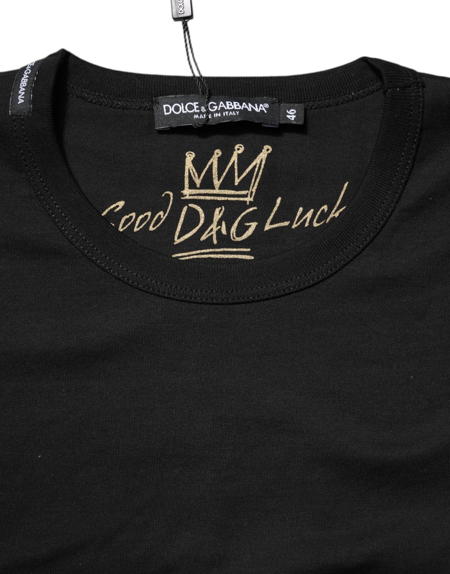 Dolce & Gabbana Black Cotton Goodluck Tee Crew Neck T-shirt Dolce & Gabbana