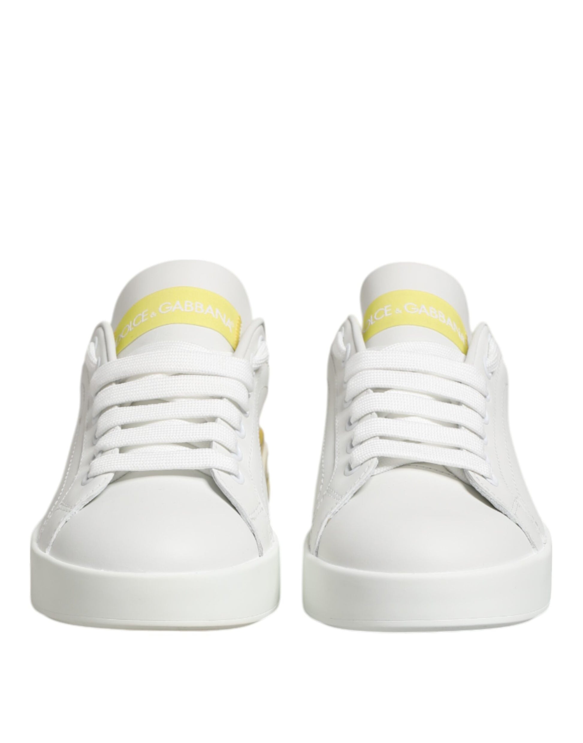Dolce & Gabbana White Yellow Leather Low Top Sneakers Shoes Dolce & Gabbana