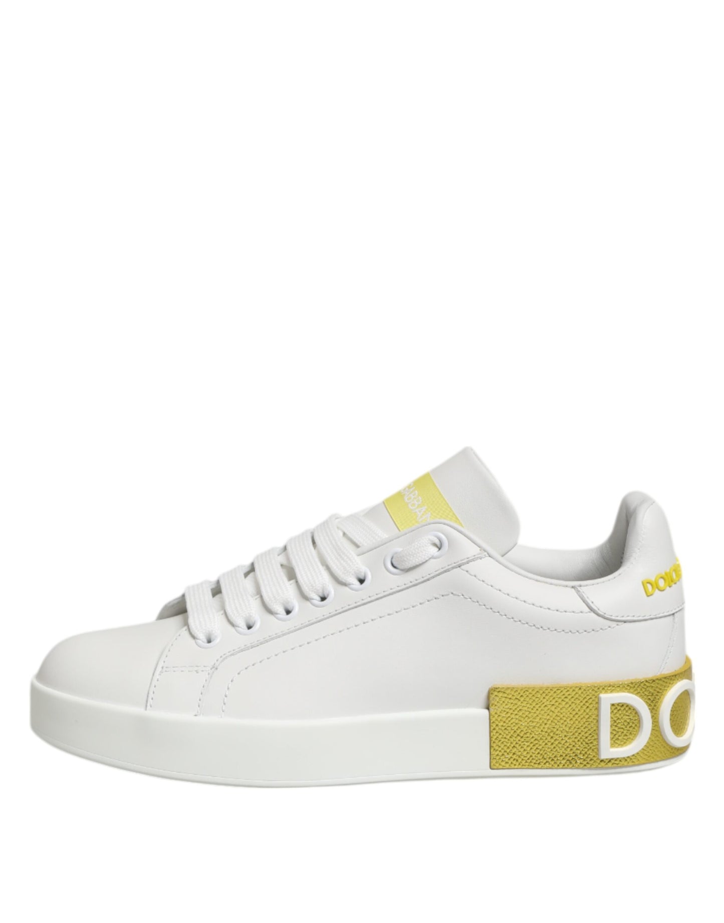 Dolce & Gabbana White Yellow Leather Low Top Sneakers Shoes Dolce & Gabbana