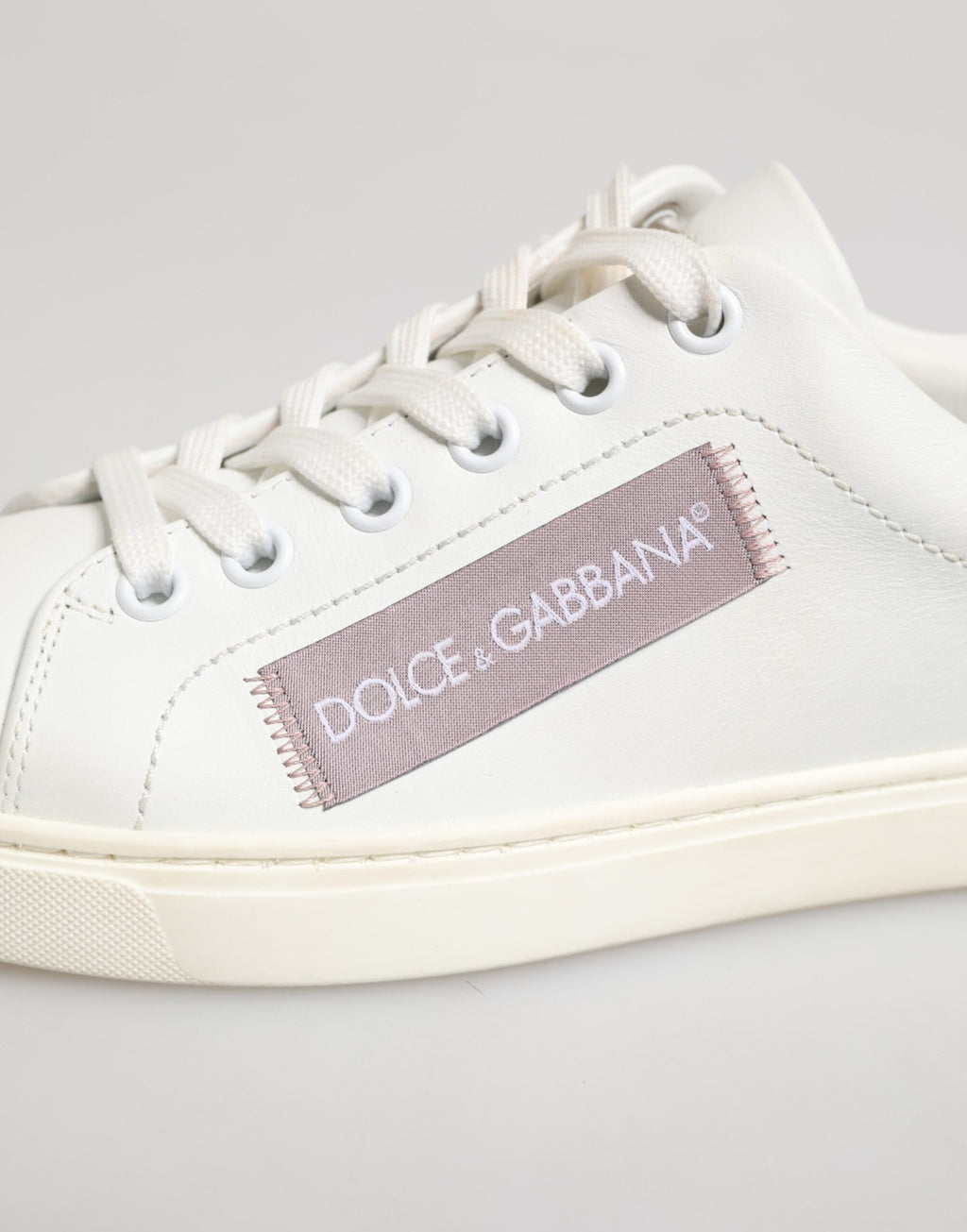 Dolce & Gabbana White Pink Leather Low Top Sneakers Shoes
