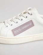 Dolce & Gabbana White Pink Leather Low Top Sneakers Shoes