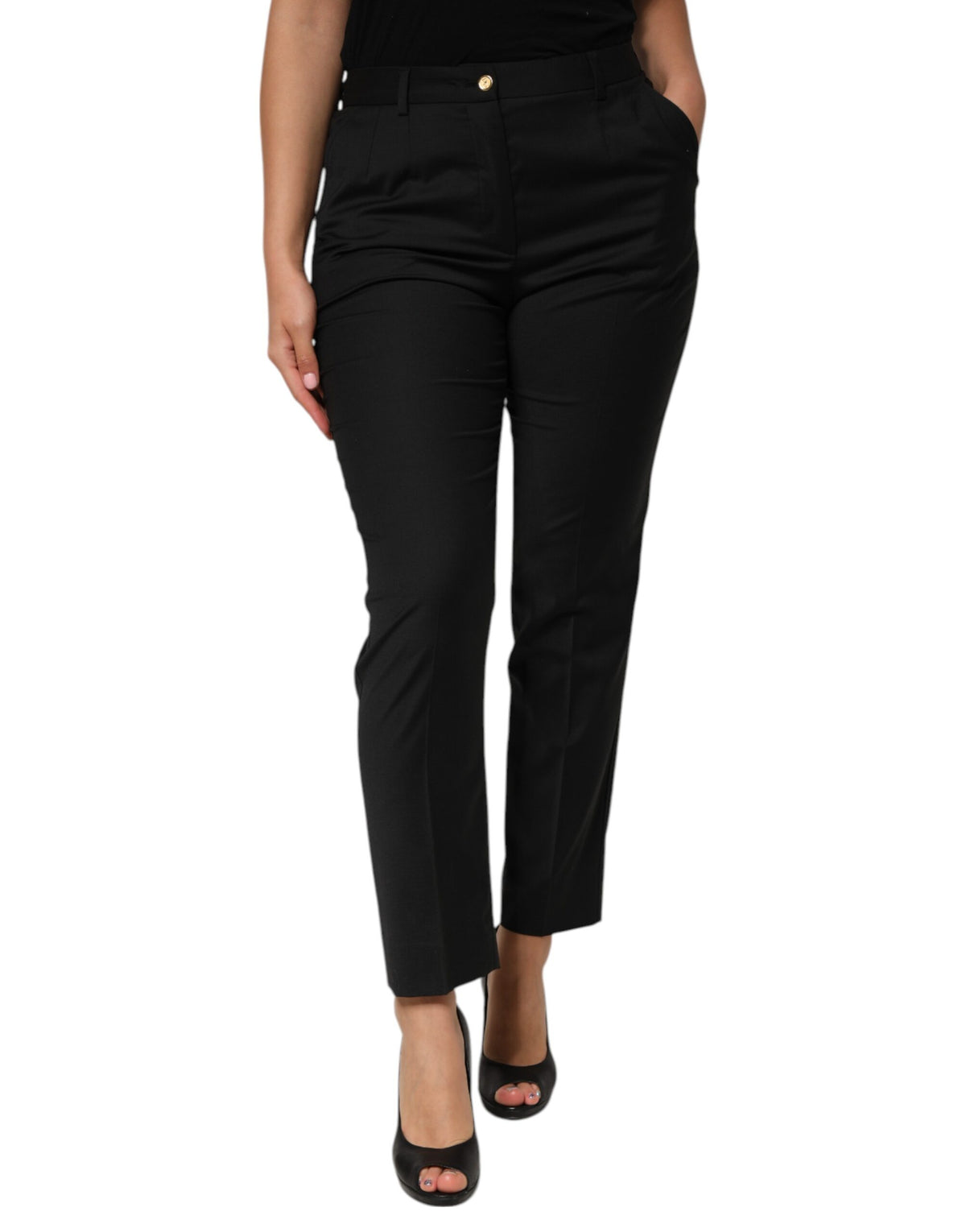 Dolce & Gabbana Black Polyester Tapered Women Trouser Pants - Eljoys Fashion 