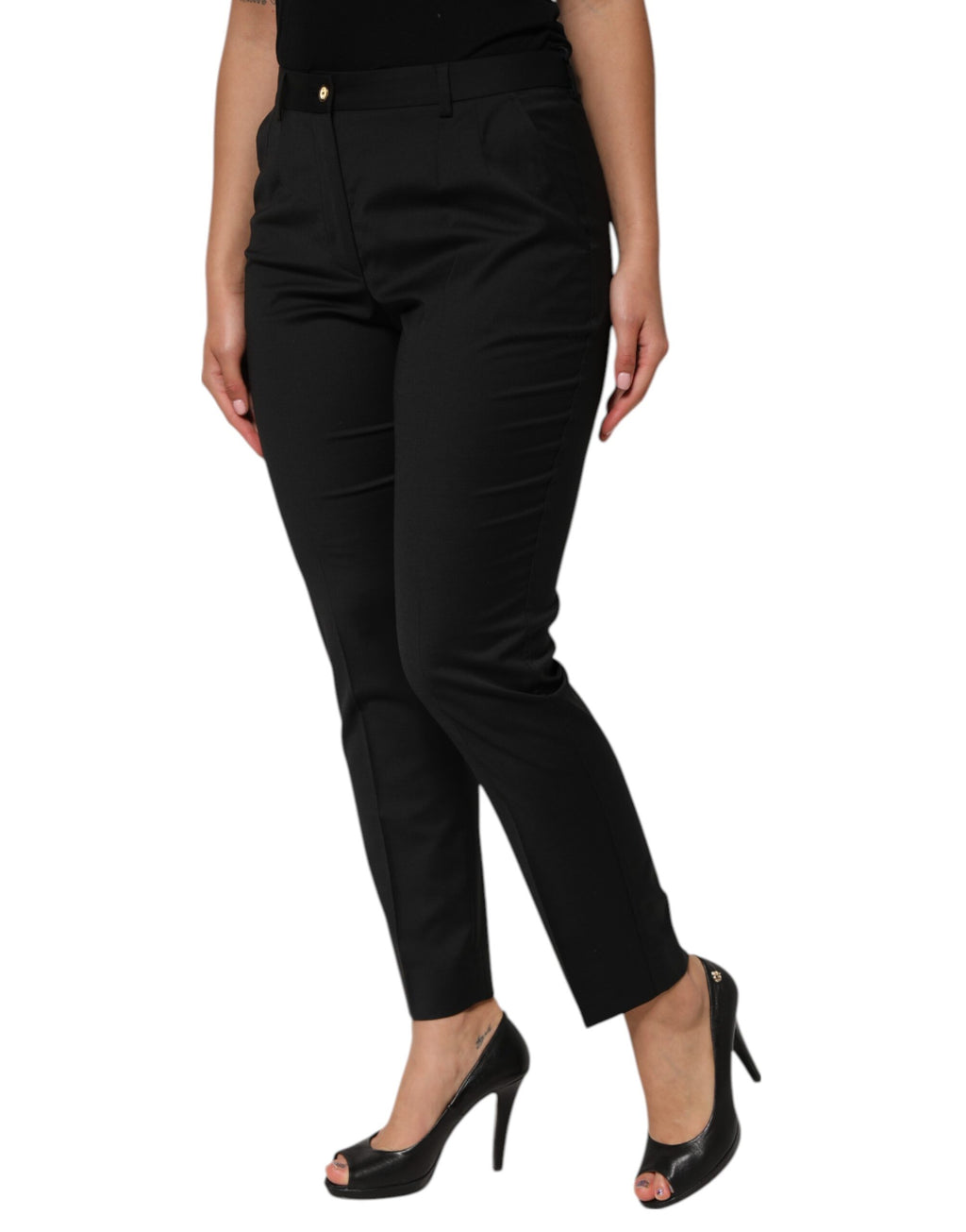 Dolce & Gabbana Black Polyester Tapered Women Trouser Pants - Eljoys Fashion 