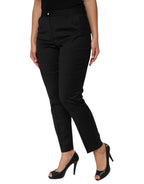 Dolce & Gabbana Black Polyester Tapered Women Trouser Pants - Eljoys Fashion 