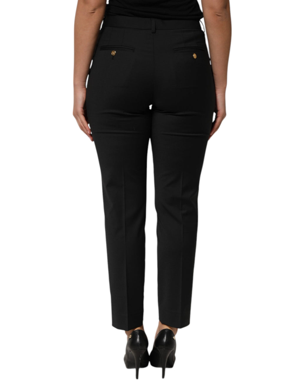 Dolce & Gabbana Black Polyester Tapered Women Trouser Pants - Eljoys Fashion 