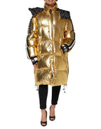 Dolce & Gabbana Gold Hooded Puffer Quilted Full Zip Jacket - Eljoys Fashion 
