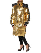 Dolce & Gabbana Gold Hooded Puffer Quilted Full Zip Jacket - Eljoys Fashion 