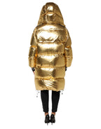 Dolce & Gabbana Gold Hooded Puffer Quilted Full Zip Jacket - Eljoys Fashion 