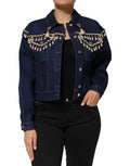 Dolce & Gabbana Blue Cotton Denim Crystal Embellished Jacket - Eljoys Fashion 