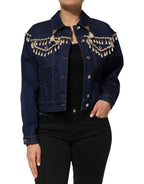 Dolce & Gabbana Blue Cotton Denim Crystal Embellished Jacket - Eljoys Fashion 