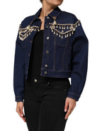 Dolce & Gabbana Blue Cotton Denim Crystal Embellished Jacket - Eljoys Fashion 