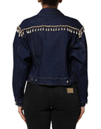 Dolce & Gabbana Blue Cotton Denim Crystal Embellished Jacket - Eljoys Fashion 