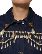 Dolce & Gabbana Blue Cotton Denim Crystal Embellished Jacket - Eljoys Fashion 