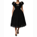 Dolce & Gabbana Black Crystal Embellished Midi A-line Dress