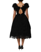 Dolce & Gabbana Black Crystal Embellished Midi A-line Dress - Eljoys Fashion 