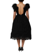 Dolce & Gabbana Black Crystal Embellished Midi A-line Dress - Eljoys Fashion 