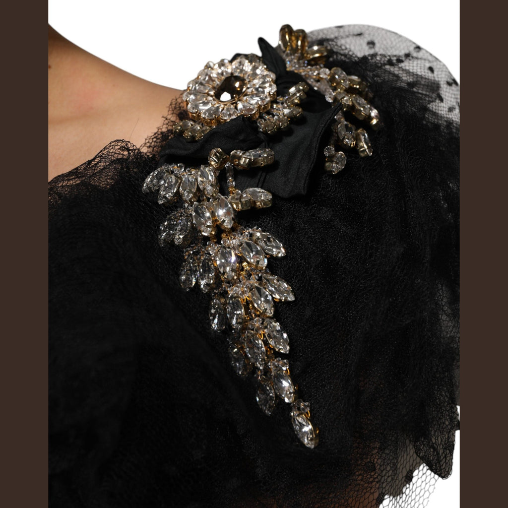 Dolce & Gabbana Black Crystal Embellished Midi A-line Dress