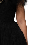 Dolce & Gabbana Black Crystal Embellished Midi A-line Dress - Eljoys Fashion 