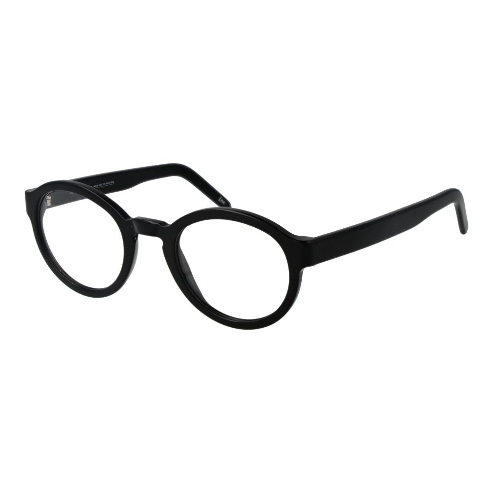Andy Wolf black acetate glasses frames with round lenses and sleek design, showcased in a clear, close-up view.