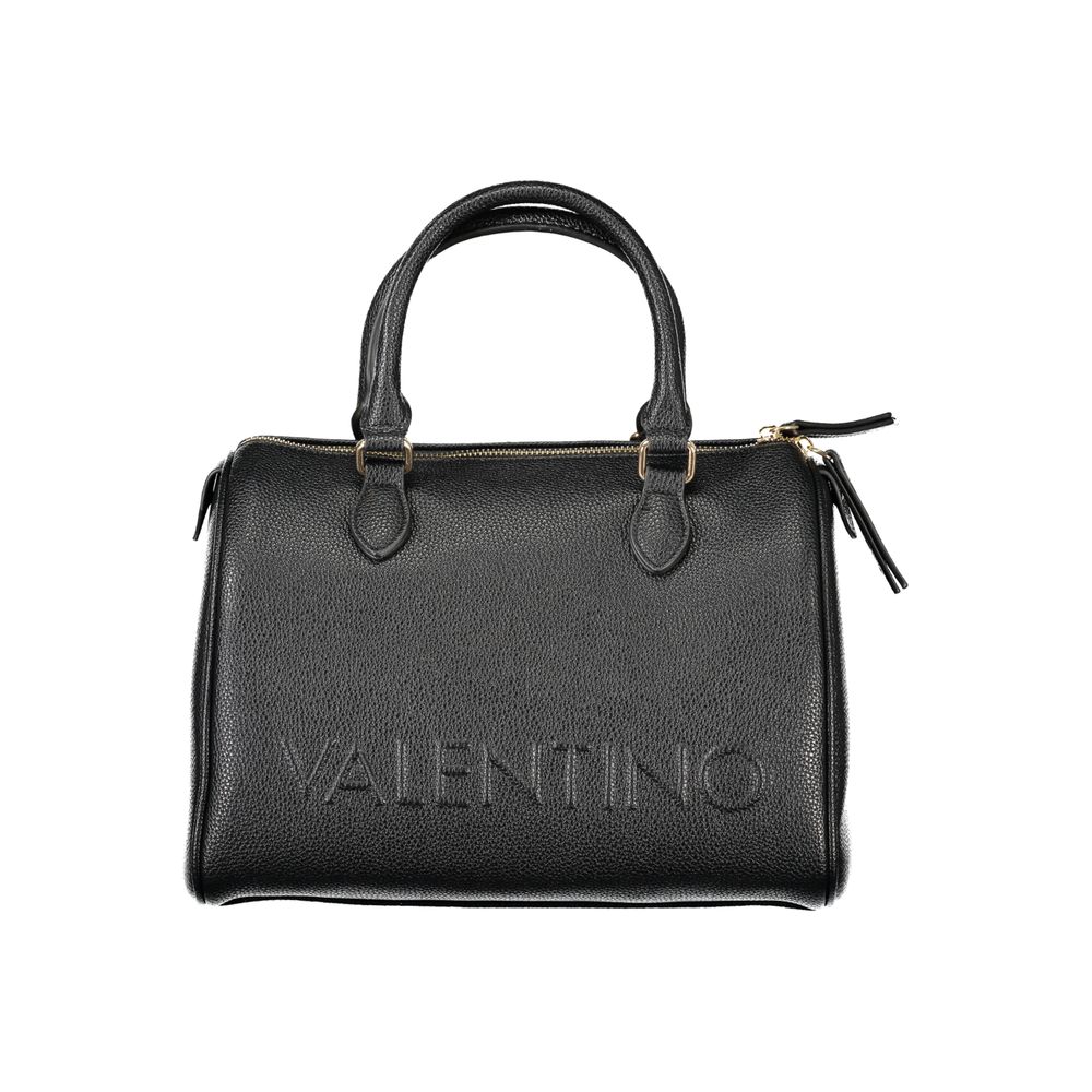 Mario Valentino black polyurethane women's bag with sleek design and top handle, featuring subtle brand detailing.