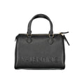 Mario Valentino black polyurethane women's bag with sleek design and top handle, featuring subtle brand detailing.