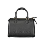 Mario Valentino black polyurethane women's bag with sleek design and top handle, featuring subtle brand detailing.