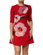 Dolce & Gabbana Red Lace Floral Applique A-line Mini Dress - Eljoys Fashion 