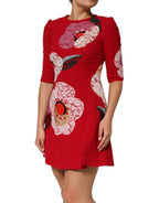 Dolce & Gabbana Red Lace Floral Applique A-line Mini Dress - Eljoys Fashion 