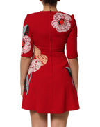 Dolce & Gabbana Red Lace Floral Applique A-line Mini Dress - Eljoys Fashion 