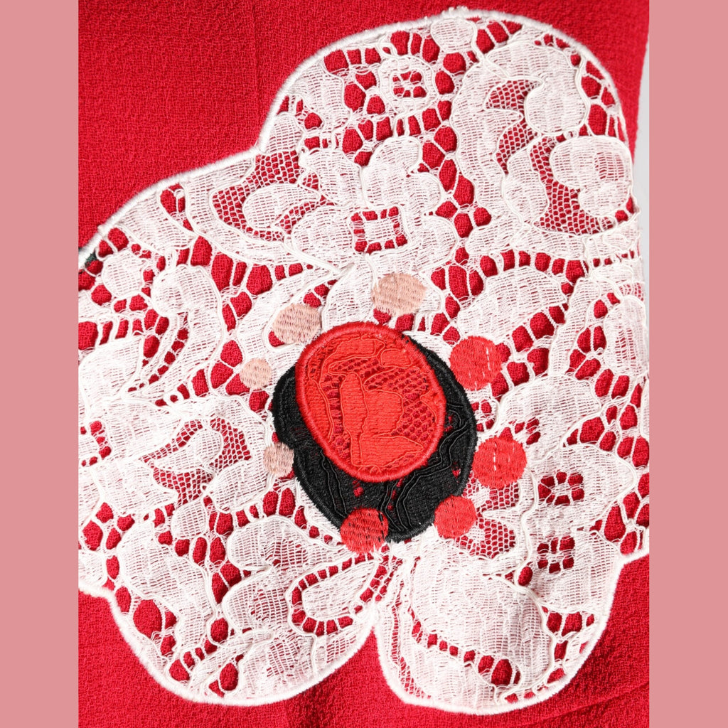 Dolce & Gabbana Red Lace Floral Applique A-line Mini Dress