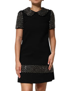 Dolce & Gabbana Black Crystal Embellished Collared Mini Dress - Eljoys Fashion 