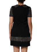 Dolce & Gabbana Black Crystal Embellished Collared Mini Dress - Eljoys Fashion 