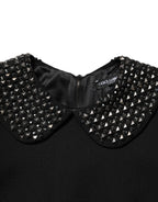 Dolce & Gabbana Black Crystal Embellished Collared Mini Dress - Eljoys Fashion 