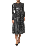 Dolce & Gabbana Black Sequined Long Sleeves Midi A-line  Dress - Eljoys Fashion 