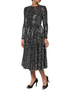 Dolce & Gabbana Black Sequined Long Sleeves Midi A-line  Dress - Eljoys Fashion 