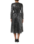 Dolce & Gabbana Black Sequined Long Sleeves Midi A-line  Dress - Eljoys Fashion 